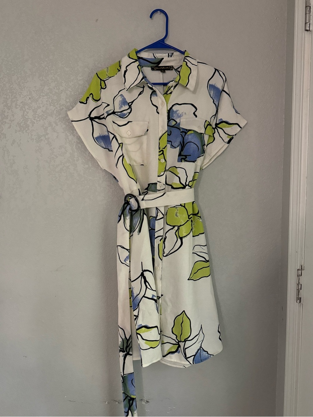 Alex & Parker Green & Blue Floral Short Sleeve Button-Down Shirt Dress Size XL